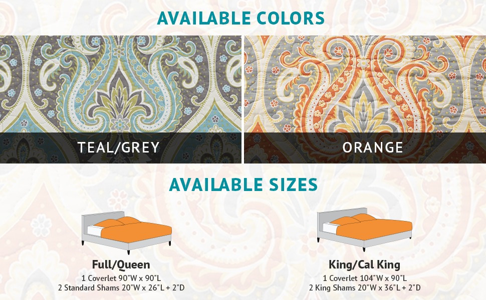 3 Piece Mona Full Queen Quilt set with Coverlet, king/Cal king size Quilt set 3 piece, All Season Bedding Quilt & sets, Matching Coverlet Standard Sham Bed In A Bag, Teal/Grey soft Reversible Cotton Printed Coverlet Set