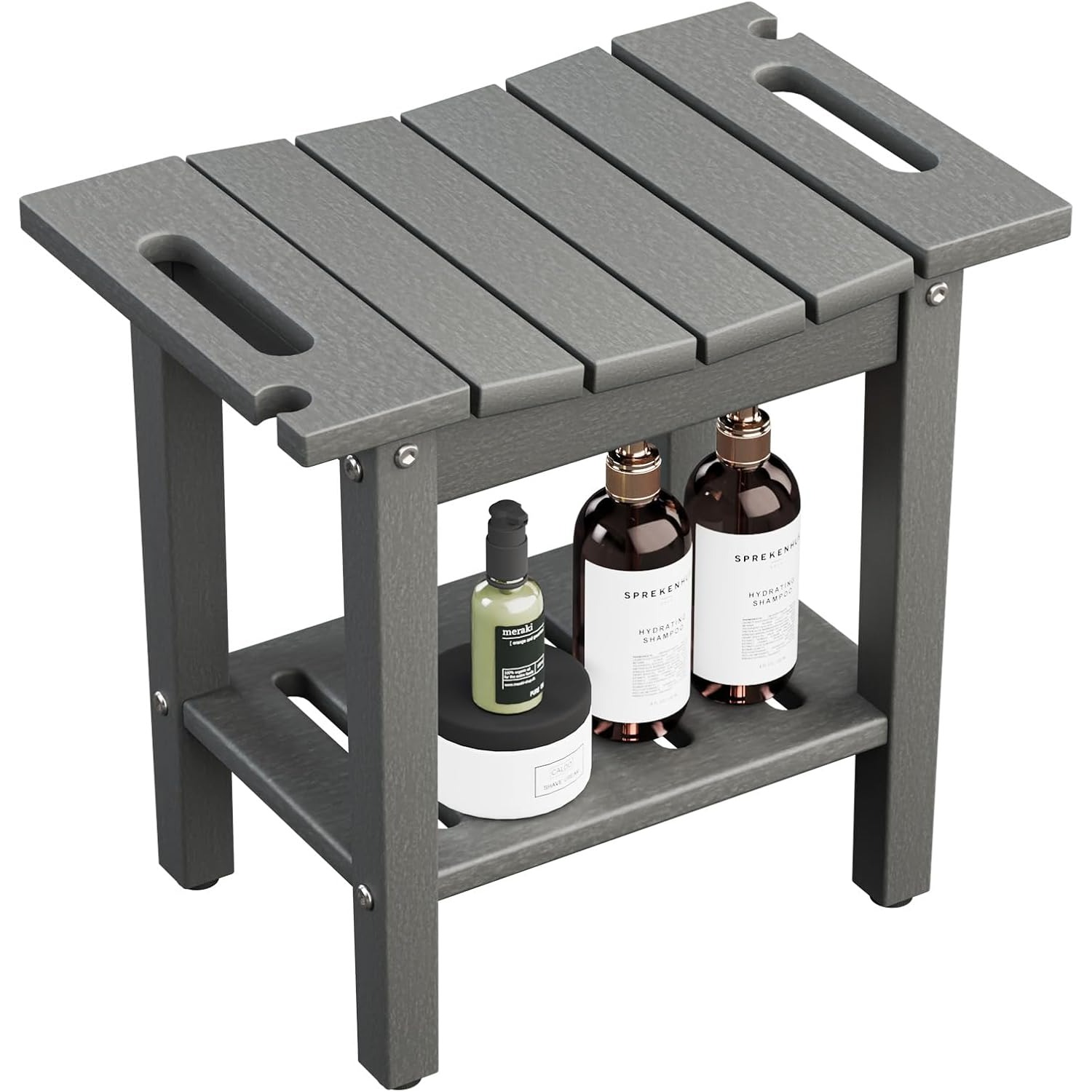 

Hdpe Shower Bench For Inside Shower, Waterproof Shower Stool With Storage Shelf, Bathroom Spa Bench Stool For Legs Shaving With Built-in Handle & Shower Head Holder (gray)