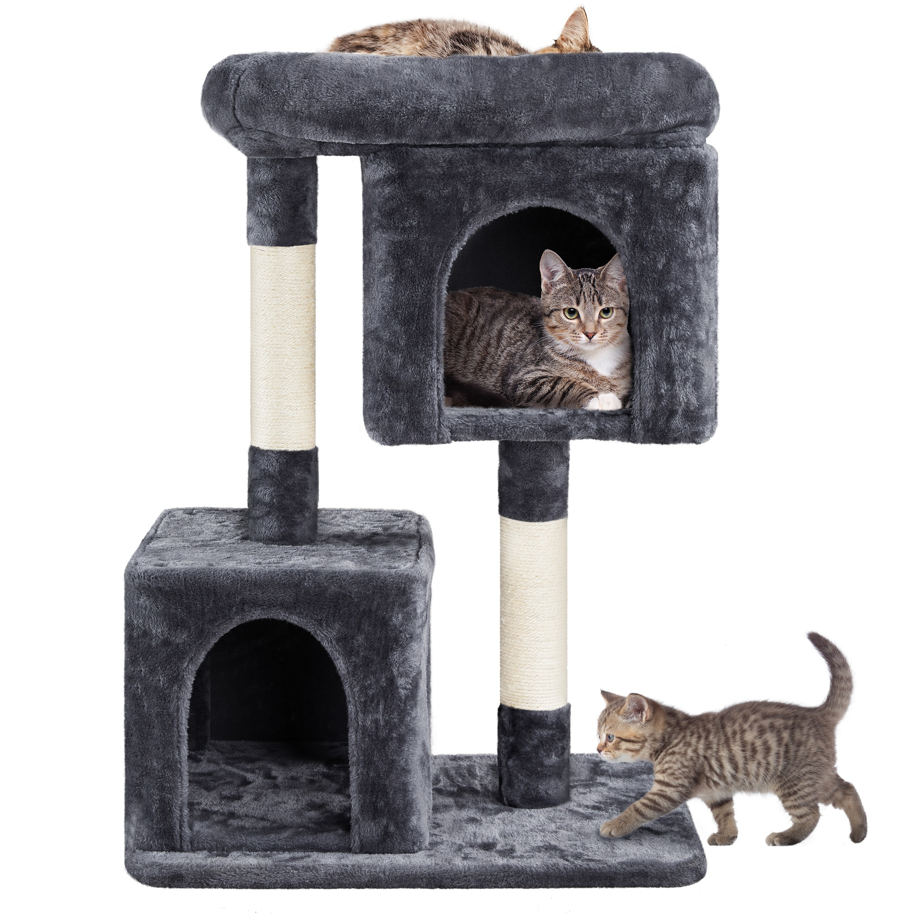 

34in Plush Cat Tree Professional Cat House Cat Tower With Scratching Posts Basket Perch Platform For Small Medium Cats, Dark Gray/light Gray