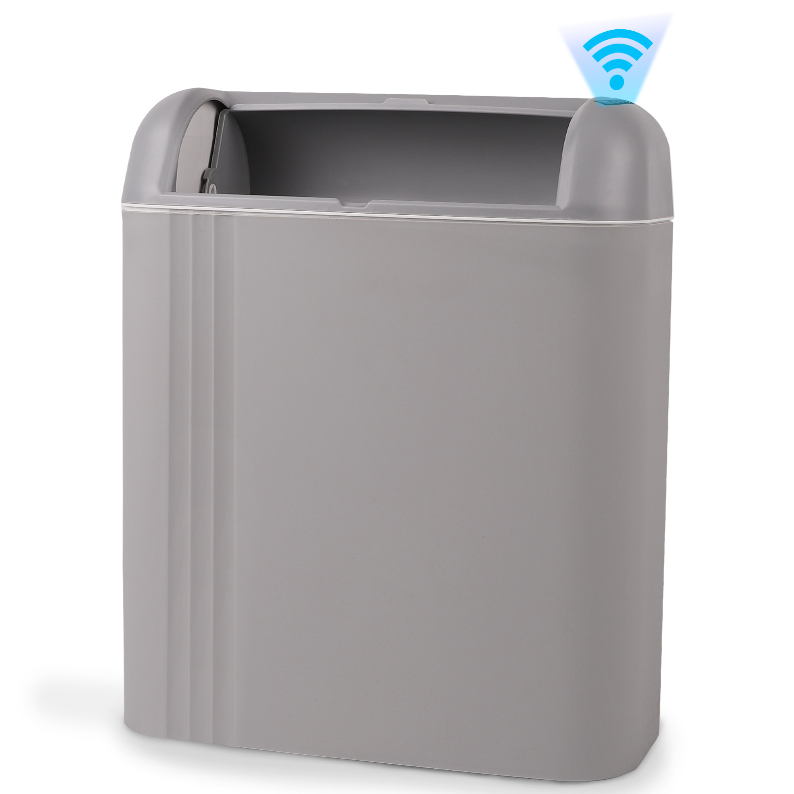 

Automatic Motion Sensor Grey Bathroom Trash Can With Lid, 4 Gallon Touchless Trash Bin, Smart Plastic Slim Garbage Can Small Wastebasket For Toilet, Office, Rv, Bedroom, Living Room