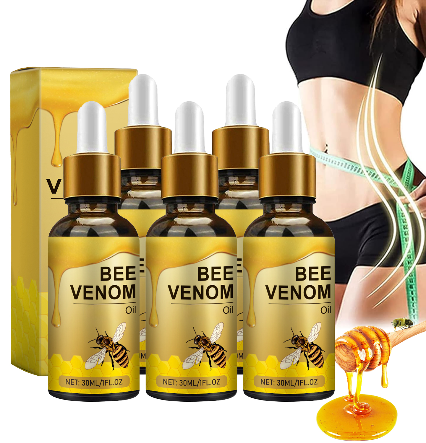 5pcs bee oil for waist tummy hips and thighs for all skin types 30ml 1 05oz details 0