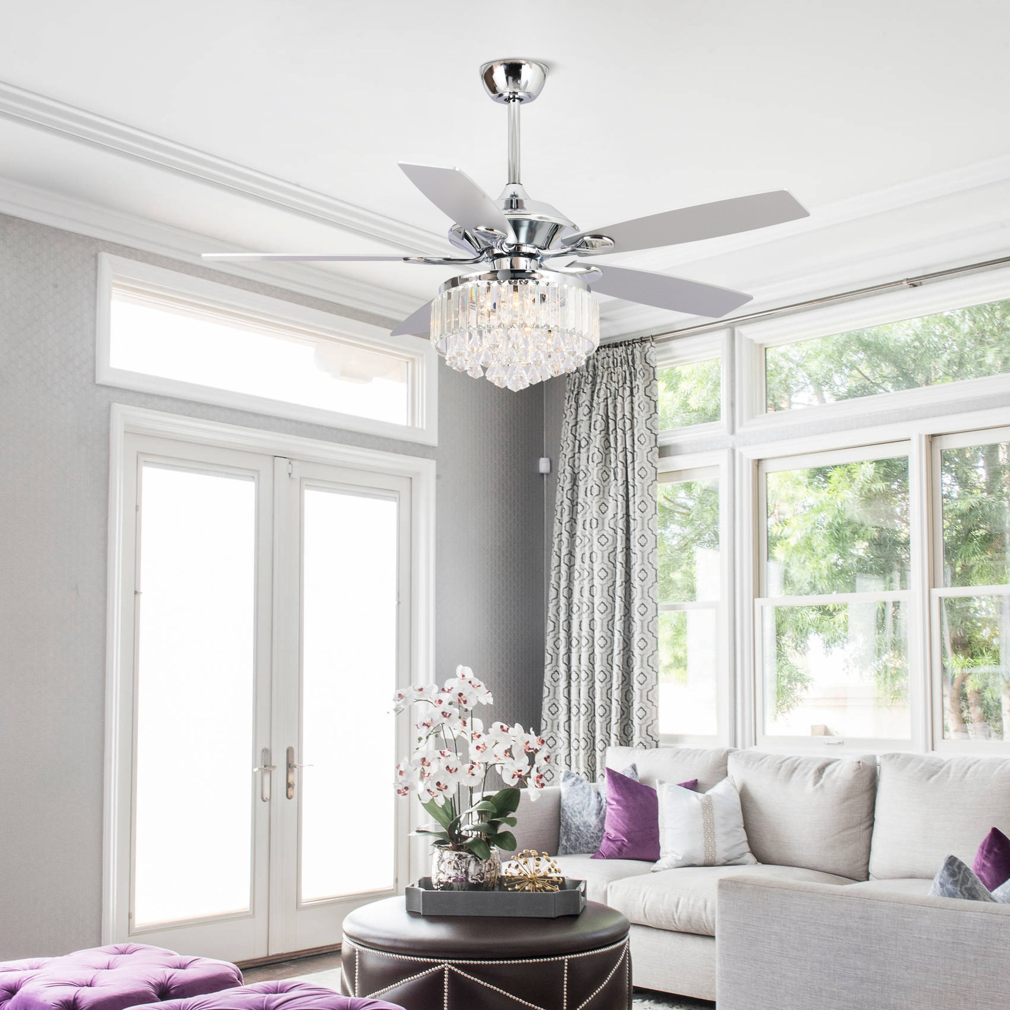 52 in indoor chrome downrod mount crystal chandelier ceiling fan with light kit and remote control temu Temu