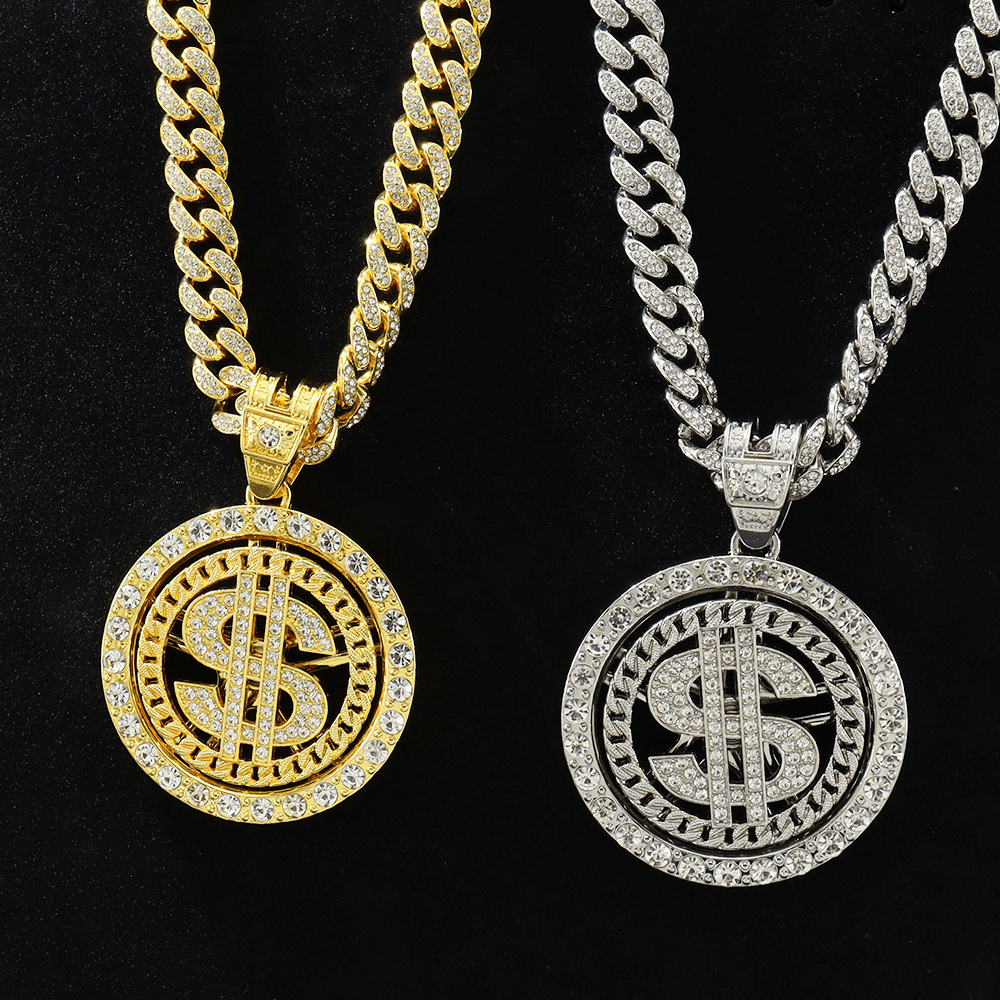 

2-piece Set, Dollar Pendant, With Rotating Cuban Necklace, Men's Necklace, Decorative Accessories, Cuban Necklace, Men' , Miami Unisex Neck Accessory Gift, Party Streetwear Necklace, Daily Decoration