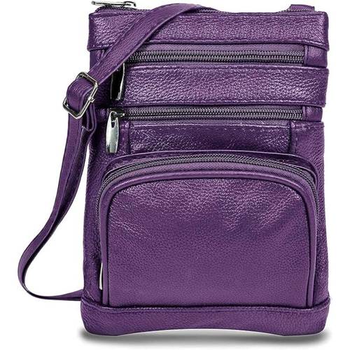 genuine leather crossbody bag soft durable with multiple zippered pockets adjustable strap in 3 sizes colors easter