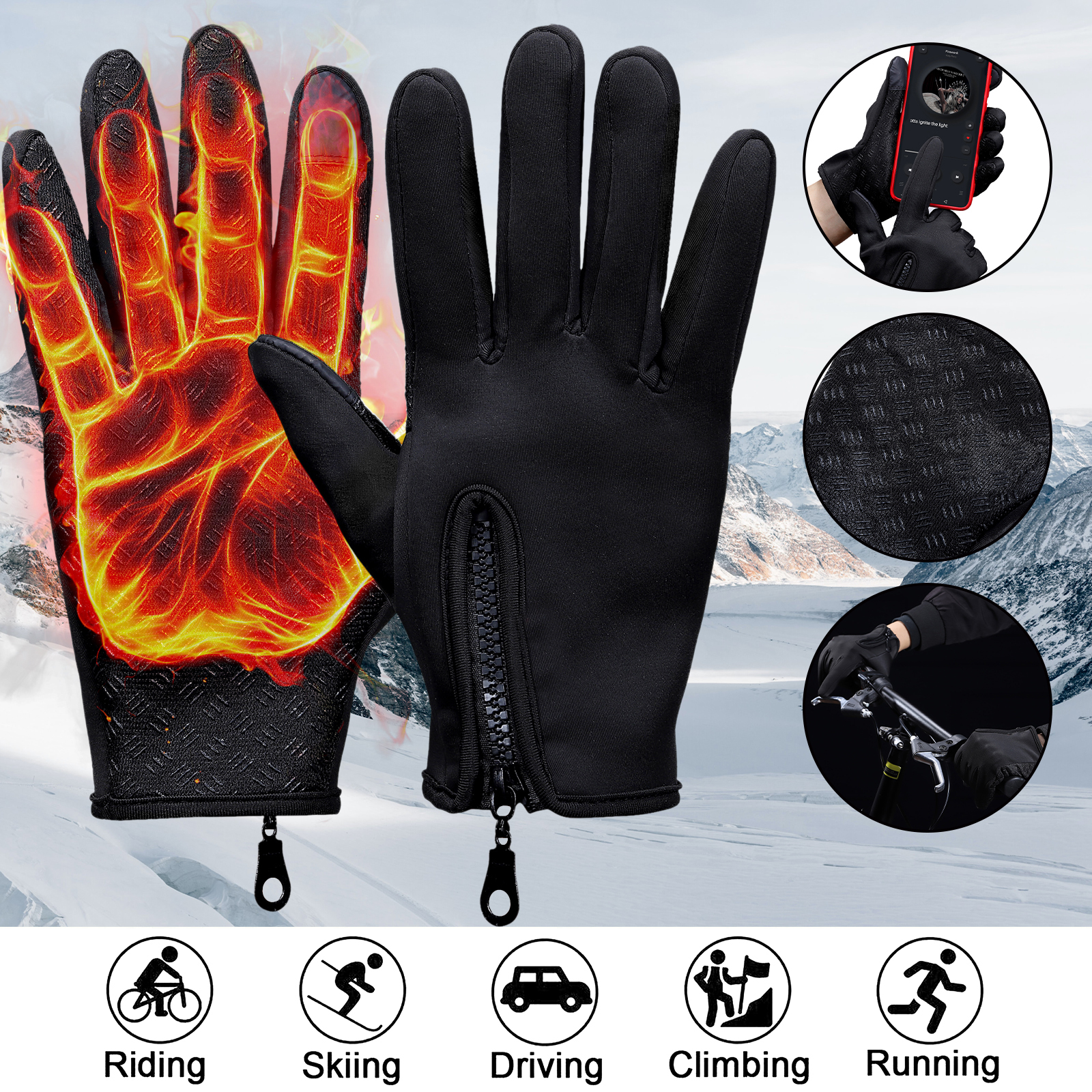 TEMU Winter Gloves Cold Weather Waterproof Women Men Ski Snow Gloves With Thermal Warm Liner, Touch Screen Utility Work Gloves Xl