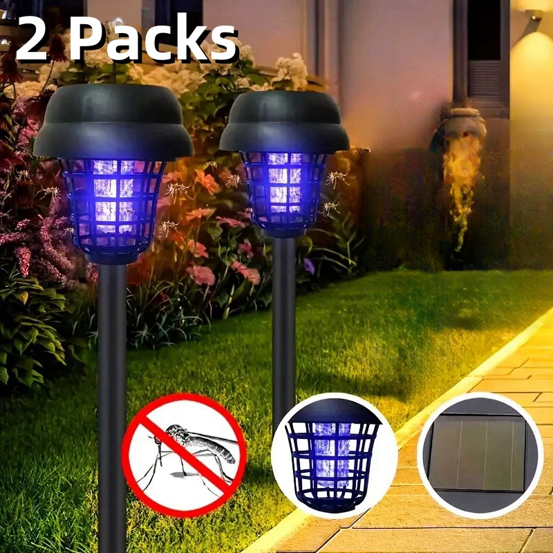 

2packs Solar Bug Zapper - Effective Outdoor Bug Zapper Repellent Lamp With Purple And White Light For Garden And Patio Use-portable Retractable Fly Fan