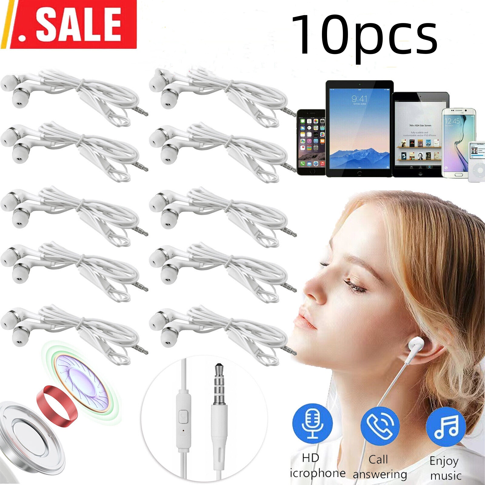 TEMU 10pcs In Ear Wired Headphones, Ultra Clear Calls & No Noise Earbuds With Microphone No Wireless Technology, 3.5mm Jack For Phones, , Pc And