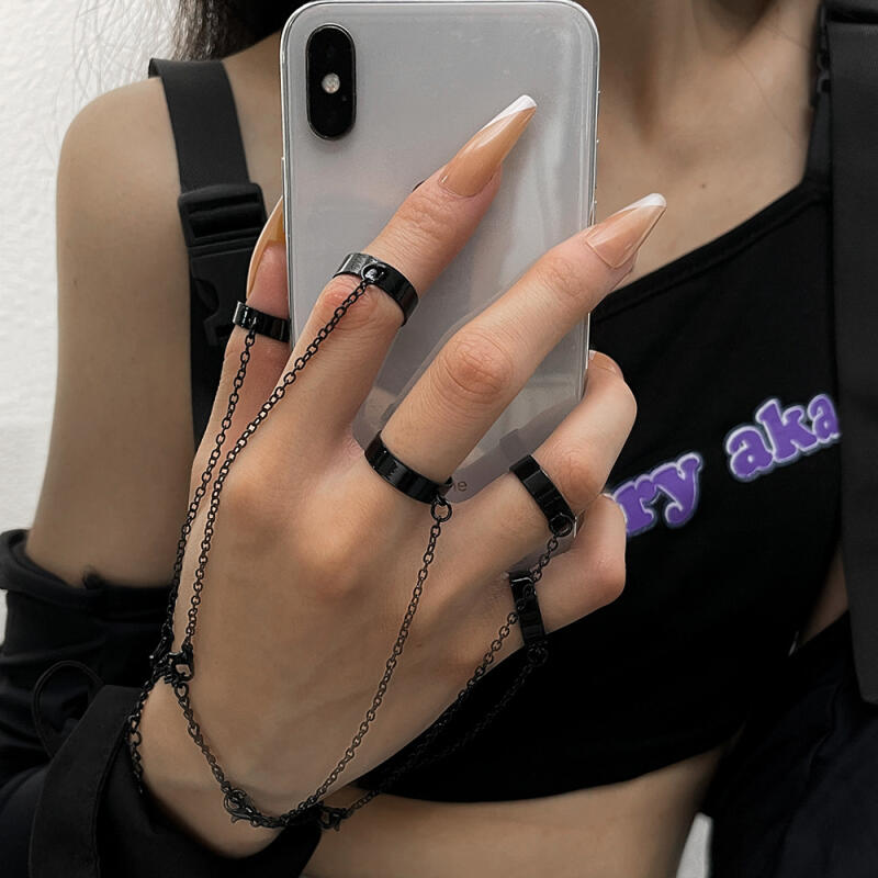 

1pc2 And Fashionable Creative Index Finger Ring Punk Style Stainless Color Black Color Finger Bracelet Women's Party Birthday Gift
