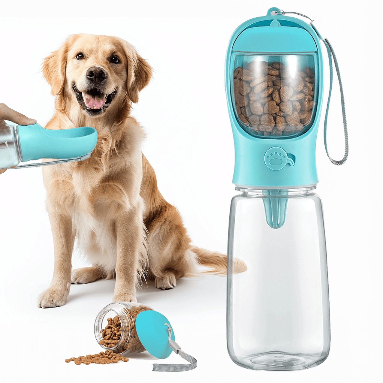 

2-in-1 Portable Dog Water Bottle & Food Dispenser - Leak-proof, Travel- Hydration & Snack Container, Durable & Convenient For Walks, Hiking, And Outdoor Adventures