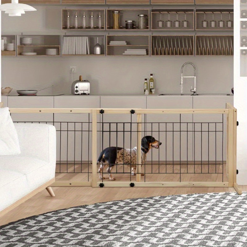 Wood Freestanding Pet Gate 38" Length Adjustable Dog Gate Temu