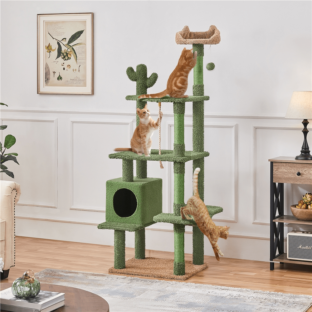 

Cat Tree, 70.5in Large Cactus Cat Tower W/ Cozy Condo & Hammock, Scratching Posts, Rope-swinging, Desert Theme Cat Tree For Indoor Cats, Green/brown