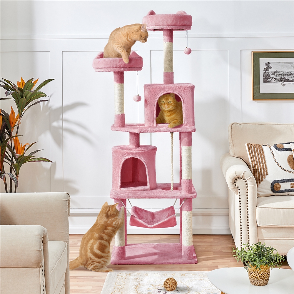 

Multi Level Cat Tree Kitten Condo With 2 Condos Cat Tower 2 Foam-padded Perches Cat Tower For Indoor Scratching Post And Dangling Ball Cat Tower Furniture