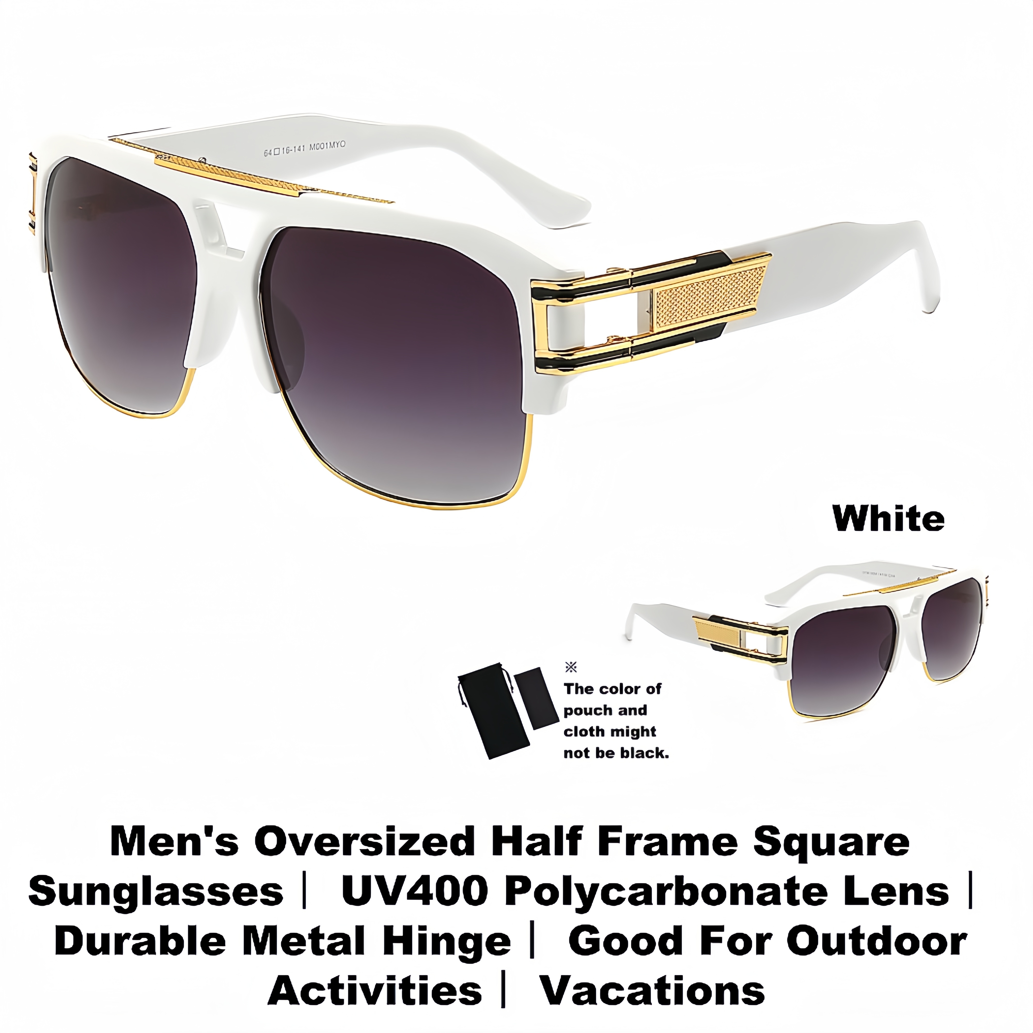 

1 Pair Men's Oversized Half Frame Square Sunglasses, Uv400 , Metal , Good For Outdoor Activities, Vacations