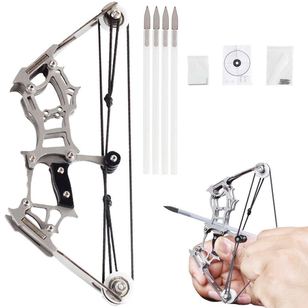 

5.9" Mini Compound Bow And Arrow Set Archery Mini Pocket Hunting Bow W/ 4pcs Arrows