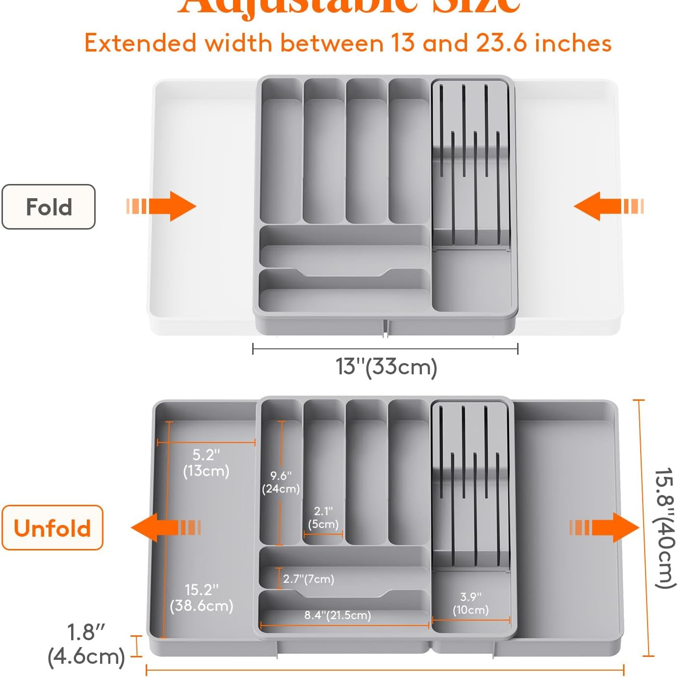 

Expandable Utensil Tray With Removable Knife Block, Silverware Organizer For Kitchen Drawers, Adjustable Cutlery And Flatware Holder, Plastic Spoon Forks Holder Storage Divider, Large, Gray