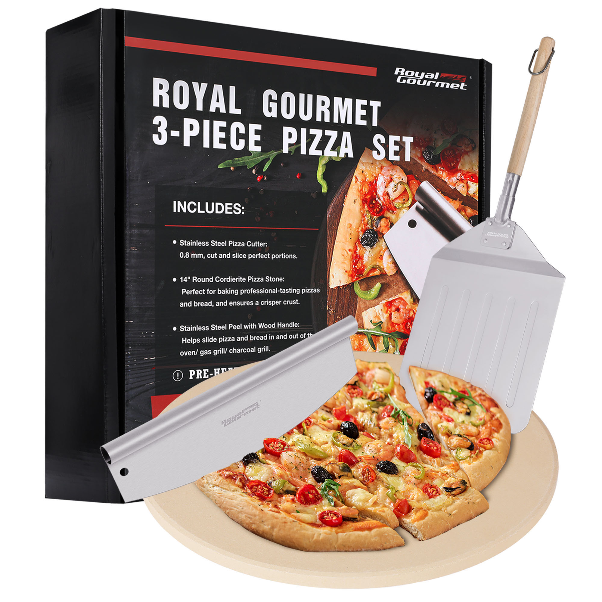 

Title (black, Stainless Steel): Ksf1406 3-piece Pizza Set For Grill, Bbq And Oven With 14-inch Round Pizza Cordierite Stone, Peel/shovel And Cutter, Baking Tools, Multi