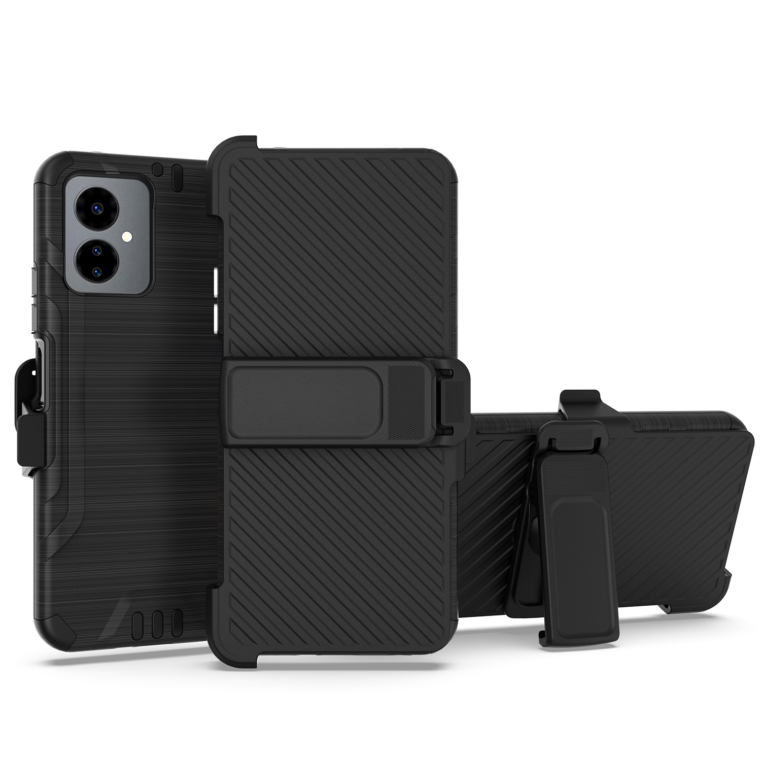 

For Celero5g Sc 2024 (sc Version Only) Phone Case, With Belt Clip Holster And Tempered Glass, 3in1 Holster Strong Tough Metallic Design Hybrid Cover