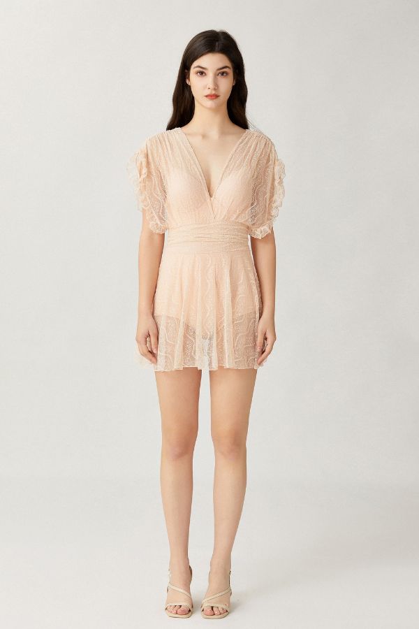 Soft Nude Semi sheer Lace Bathing Suit - Temu