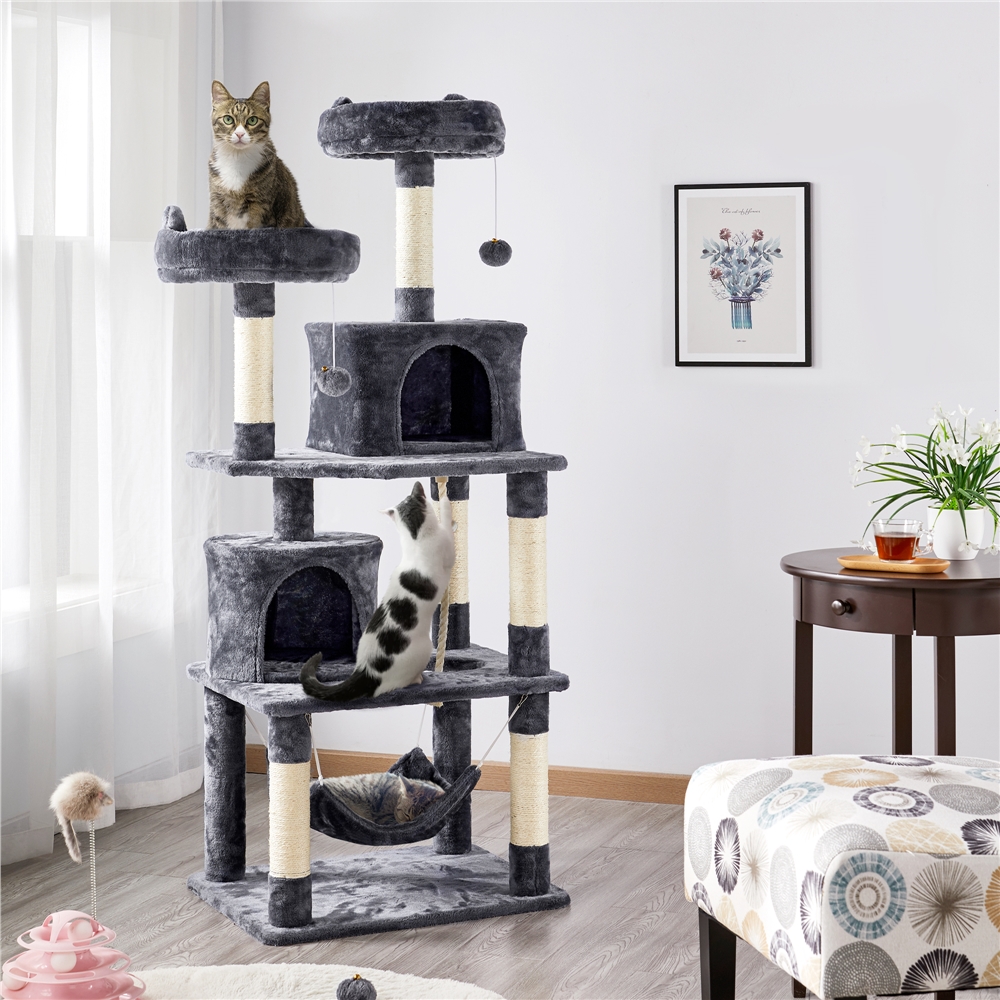 

62.5 H Multi Level Cat Tree With 2 Condos & 2 Foam-padded & Scratching Post & Ball Cat For Medium/large Cats