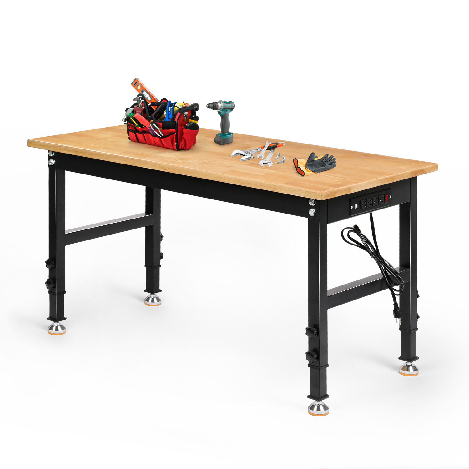 Adjustable Heavy Duty Rubber Wood Workbench With Pegboards Drawer 2000 ...