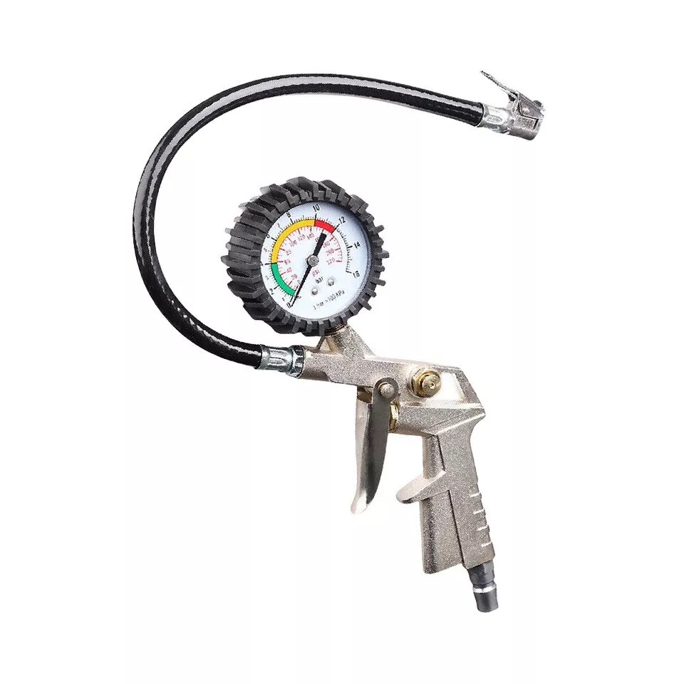 

Accurate Steel Tyre Pressure Gauge - Easy-to-use Tire Inflating Gun With Rubber Hose, Durable Car Repairing Tool For Precise Air Pressure Measurement And Inflation