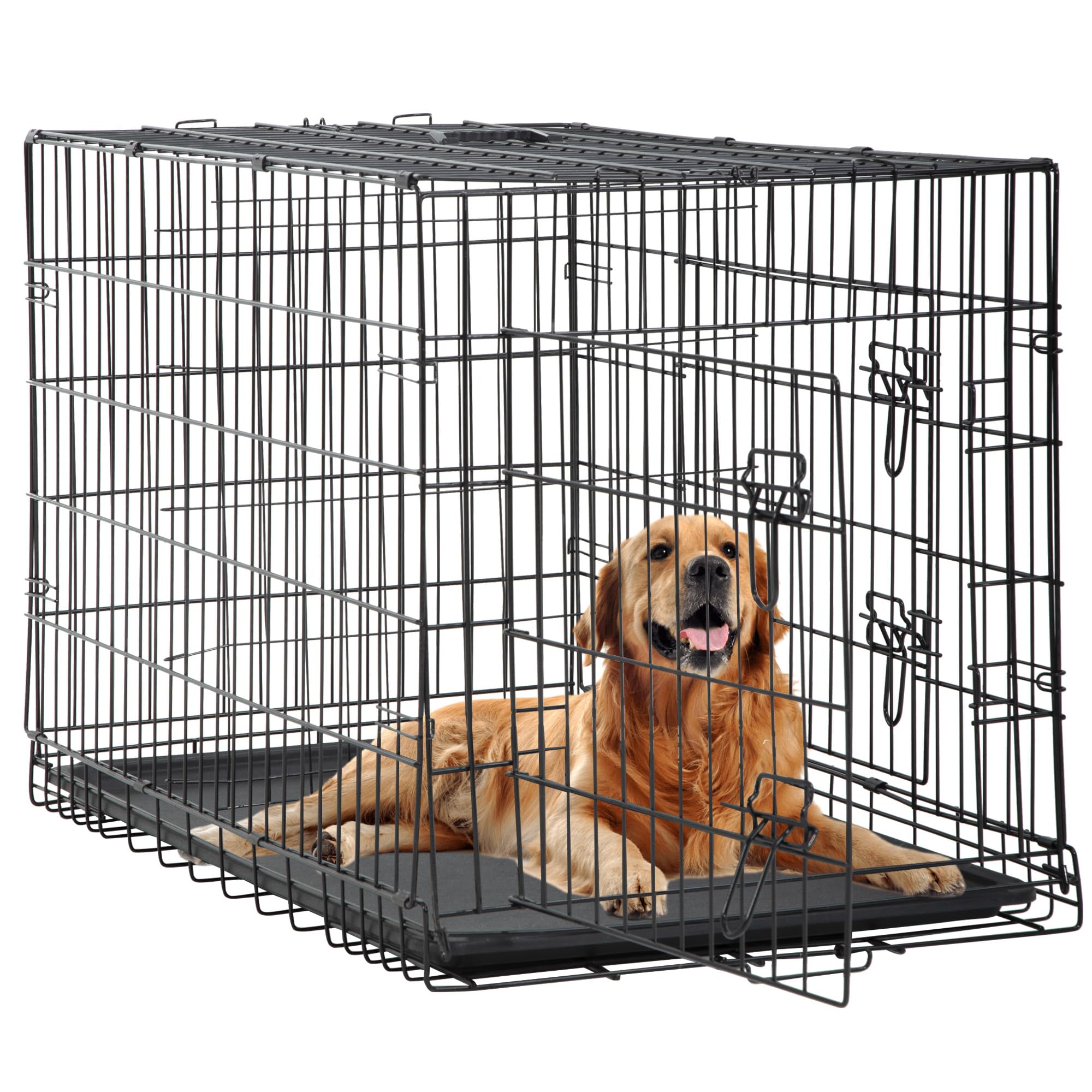 

Large Dog Crate With Divider Panel, Double Door Folding Metal Wire Dog Cage With Plastic Leak-proof Pan Tray, Pet Kennel For Indoor, Outdoor, Travel