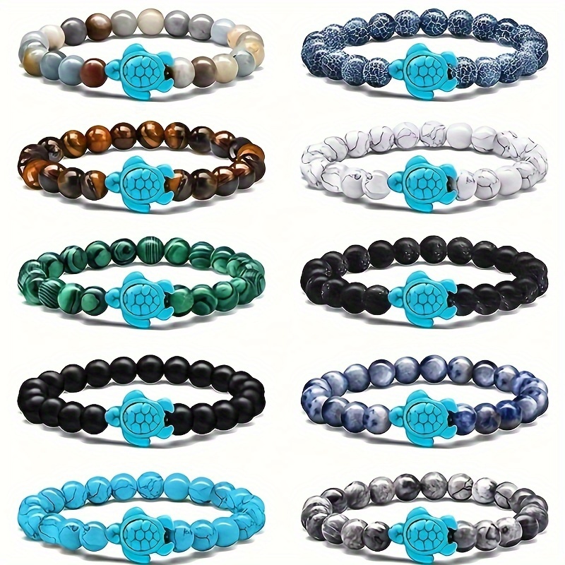 

10pc Beads Bracelet Natural Stone Turtle Elastic Friendship Bracelet For Women Men For Christmas Gift