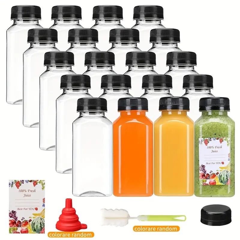 

20pcs 8oz Empty Plastic Juice Bottles With Caps, Reusable Water Bottle, Clear Bulk Drink Containers With Black Tamper Evident Lids For Juicing, Smoothie, Drinking And Other Beverages Portable Includes