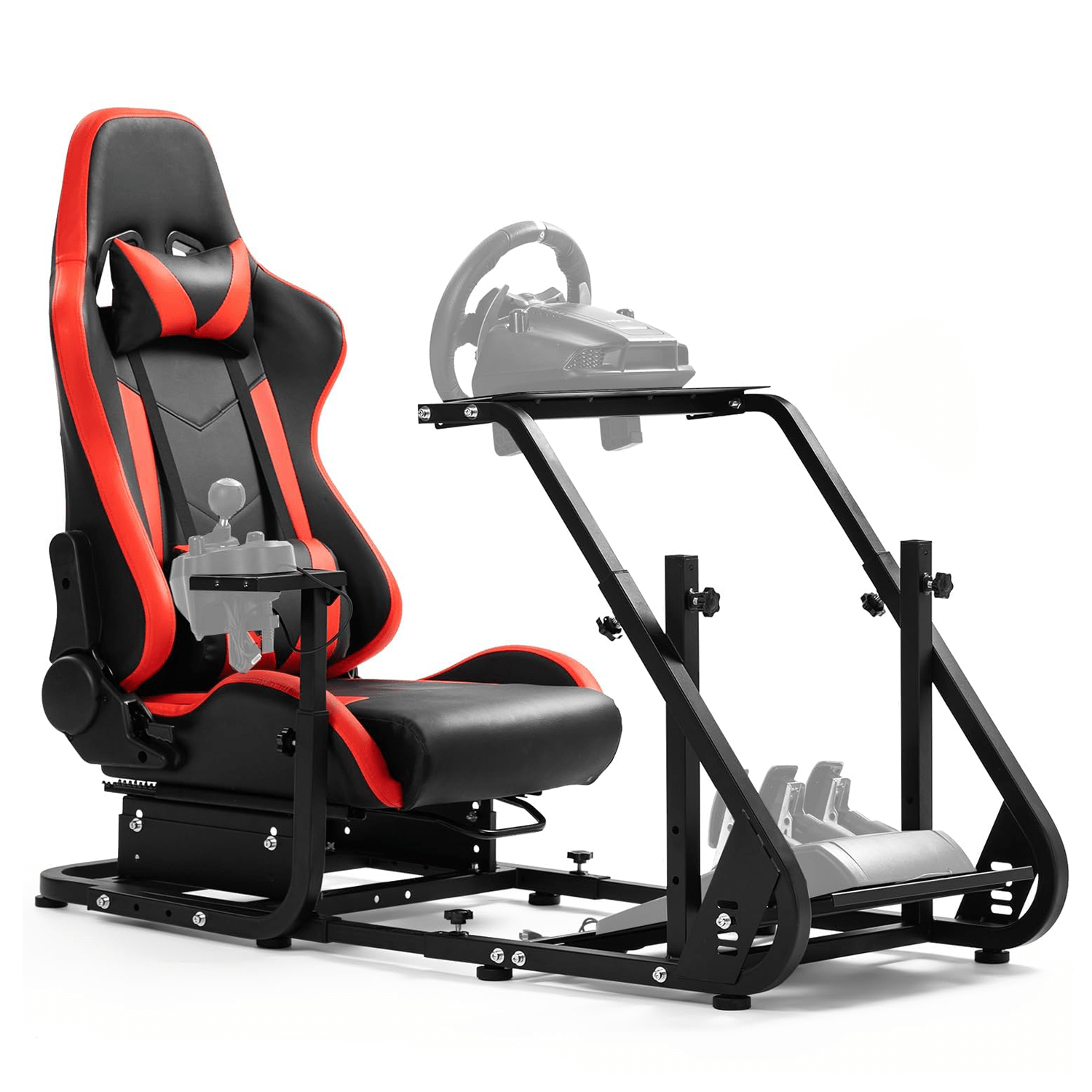 

Game Racing Sim Simulator Cockpit With Red Racing Seat, Adjustable Driving Gaming Sim Frame Fits /logitech// T300 T248,wheel Shifter Pedals Not Included