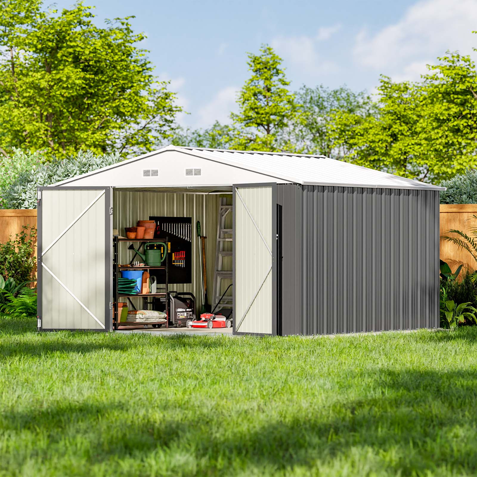 10 X 10 Outdoor Storage Shed Metal Yard Shed With Design Of Lockable ...