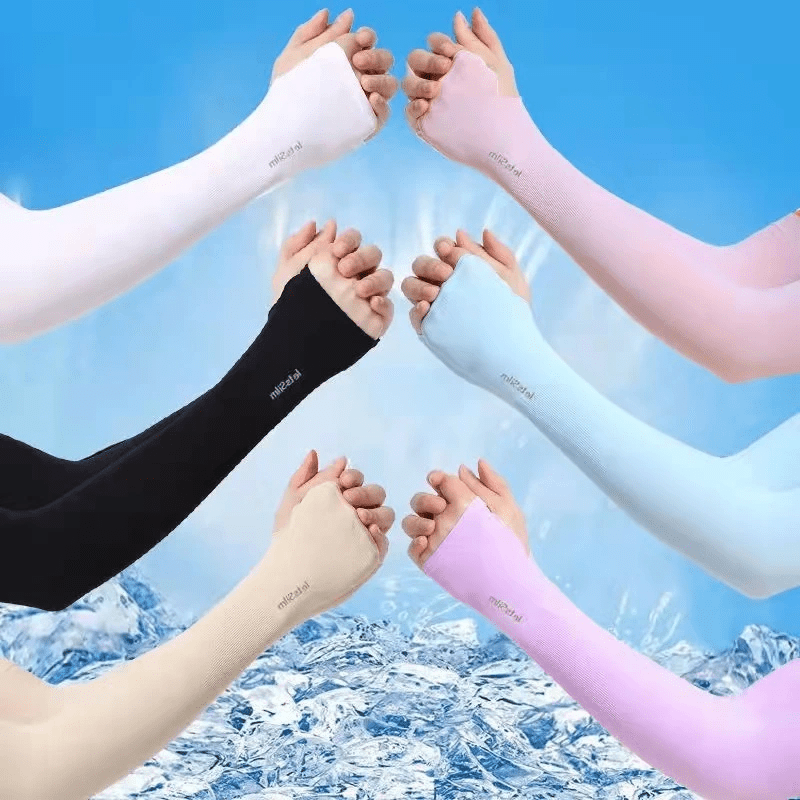 

6 Pairs Of Solid Color Long-sleeved Sunscreen Gloves In Different Colors (simple Type) Summer Uv Protection Ladies Driving Gloves (thin Type) Breathable Arm Warmers