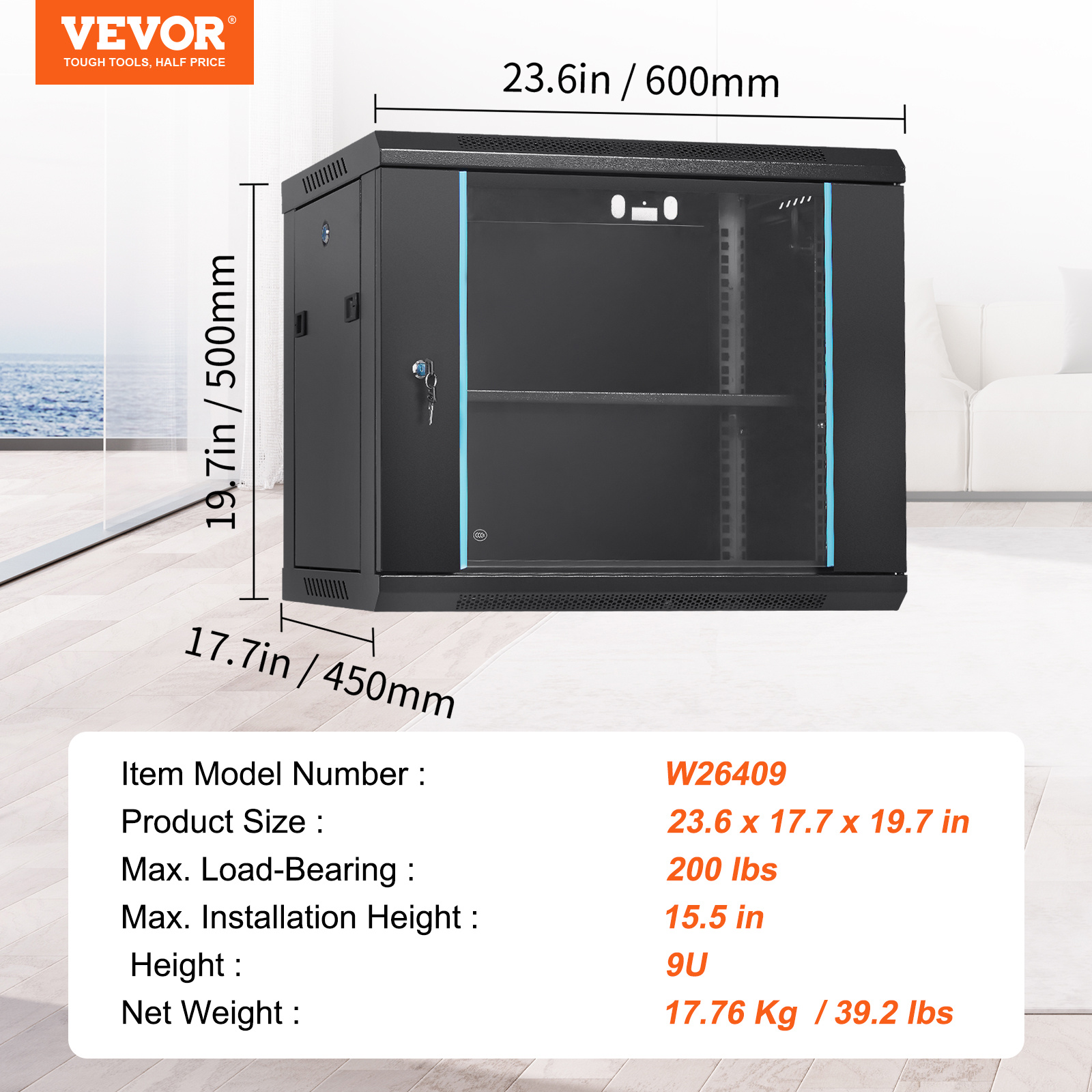 9u Wall Mount Network Cabinet Deep Rack - Temu