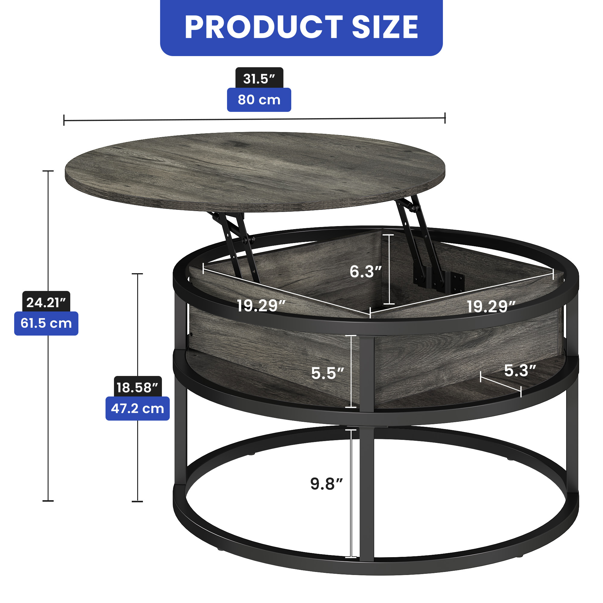 Round Lift Top Coffee Table Coffee Tables Living Room Hidden - Temu