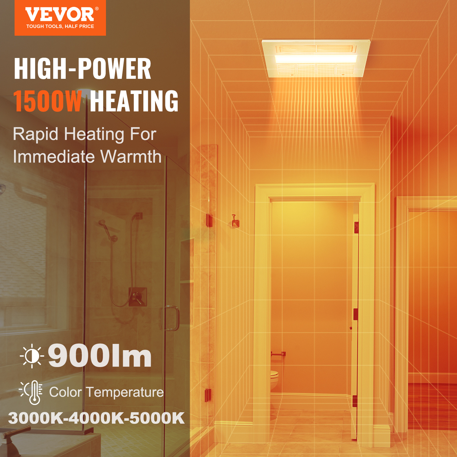 

Vevor Bathroom Exhaust Fan, 110 Cfm Ventilation, 1.5sones Operation, Remote Control, Cooling&heating, Led Light 3000/4000/5000k, Airflow Speed&light Brightness Adjustable, Timer