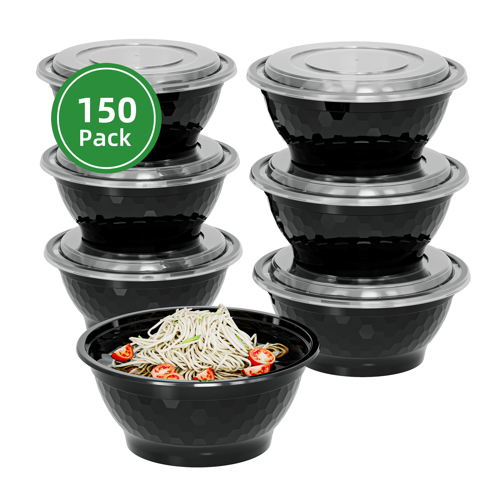 

150 Pack 38/42/48oz Meal Prep Bowls Containers - Large Disposable Plastic Bowls With Lids For Soup And Salad - Reusable To Go Food Storage Container - Bpa Free, Microwave/dishwasher/freezer Safe