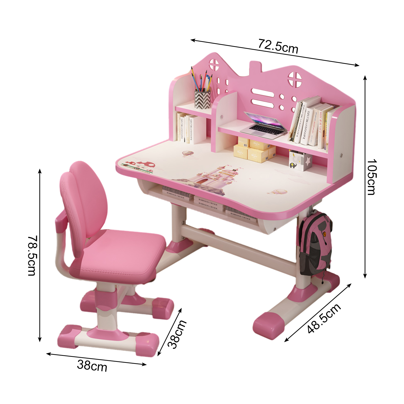 

Set Of 2 41.37 X 28.57 X 19.11 Inches Multi Bookcase Wider Desktop Table And Chair Set Cartoon Pattern Kids Adjustable Height Study Drawer Table With Chair Set