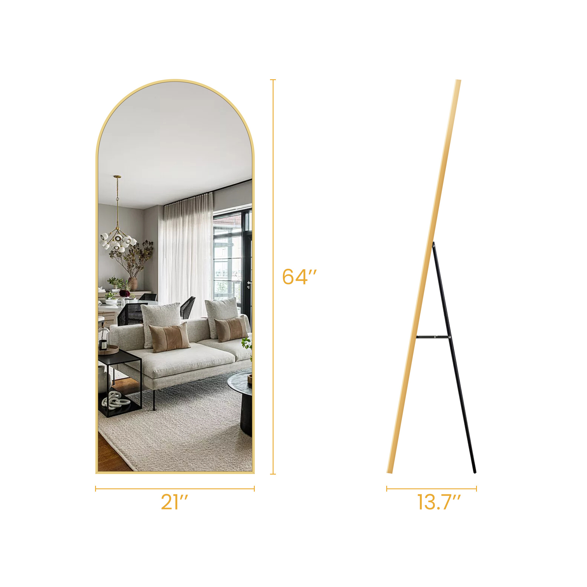 

Arched Full Length Mirror Black&gold Full Body Floor Mirror Standing Hanging Or Leaning Wall, Wall Mounted Mirror With Stand Aluminum Alloy Thin Frame For Bedroom Cloakroom,bathroom