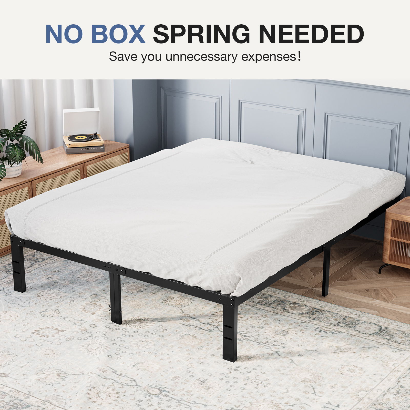 

Bed Frame, Heavy Duty Platform Bed Frames With Under Bed Storage Space Easy Assembly, No Box Spring Needed, Sturdy Steel Slat Support