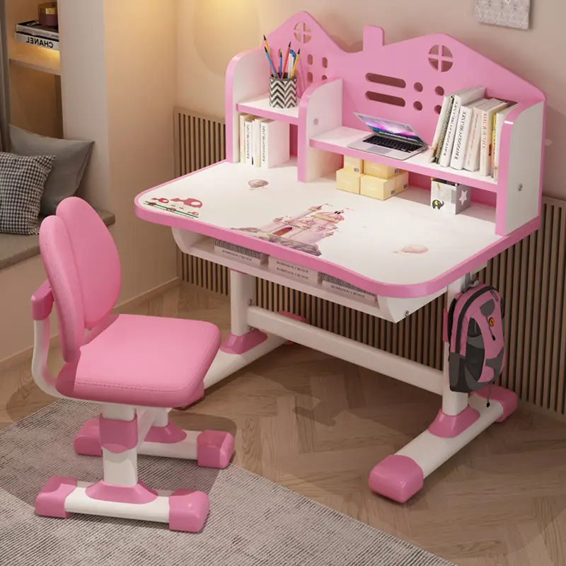 Multi Bookcase Wider Desktop Table Chair Set Cartoon Pattern details 1