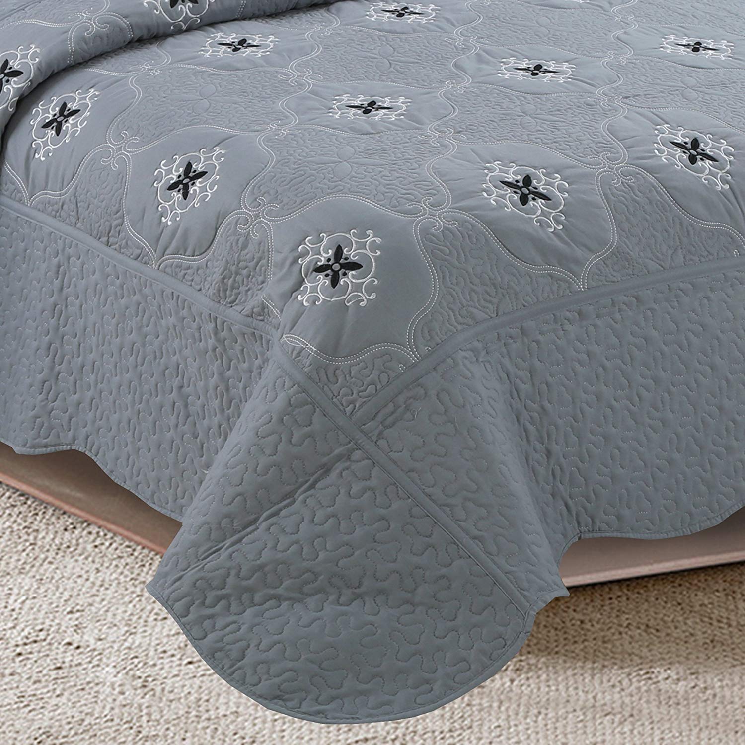 Fully Quilted Embroidery Quilts Bedspreads Bed - Temu