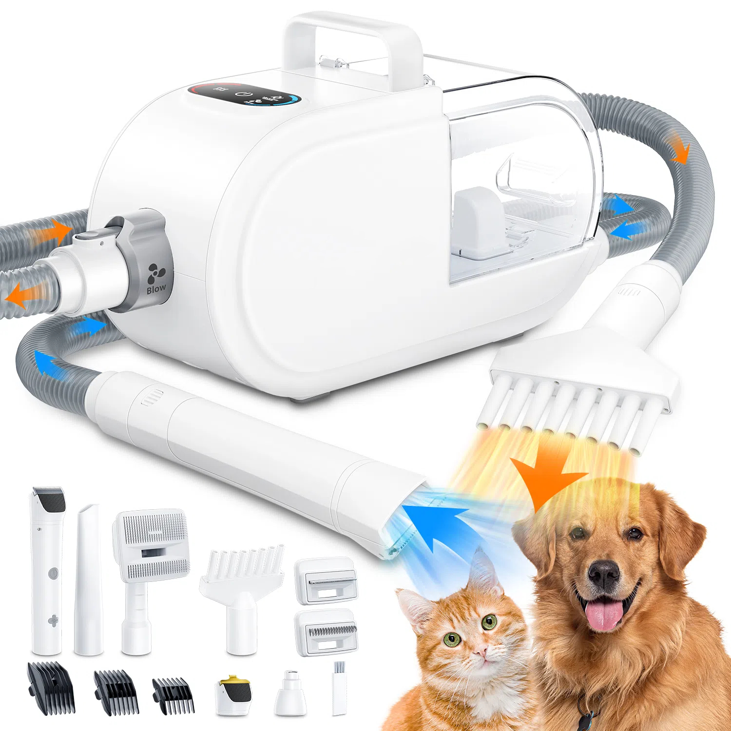 

Dog Grooming Vacuum & Dryer & Clipper, Adjustable Suction Speed Temperature, 8 In 1 Dog Grooming Kit With Dog Blower Electric Clipper Nail Grinder