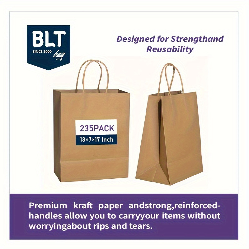 

Blt Paper Bags 13x7x17 Inch 235pcs Gift Bags, Party Bags, Shopping Bags, Retail Bags, Merchandise Bags, Recycled Brown Kraft Paper Bags With Handles Bulk.