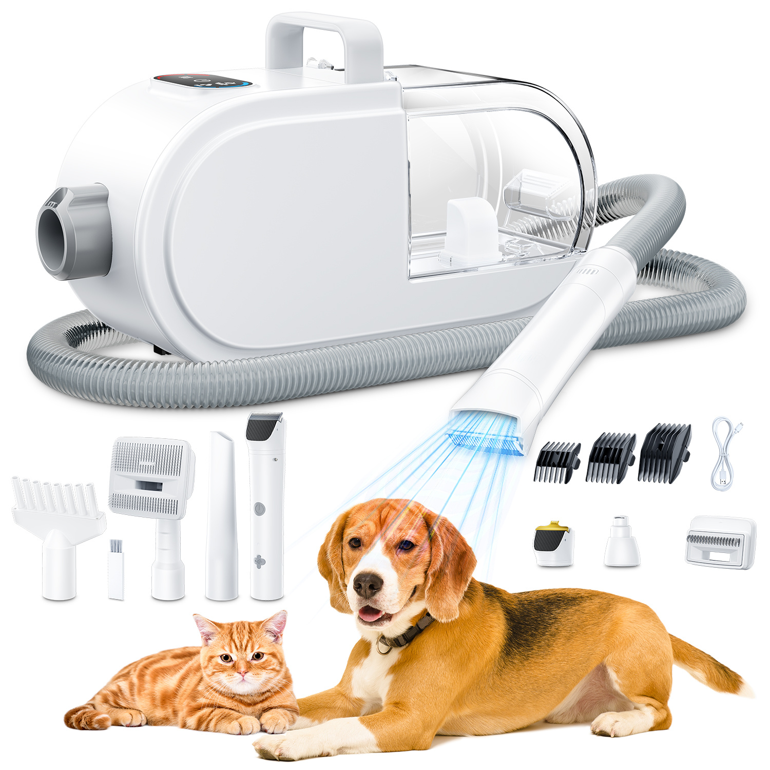 

8 In 1 Dog Grooming Kit With Dog Blower Electric Clipper Nail Grinder, Dog Grooming Vacuum & Dryer & Clipper