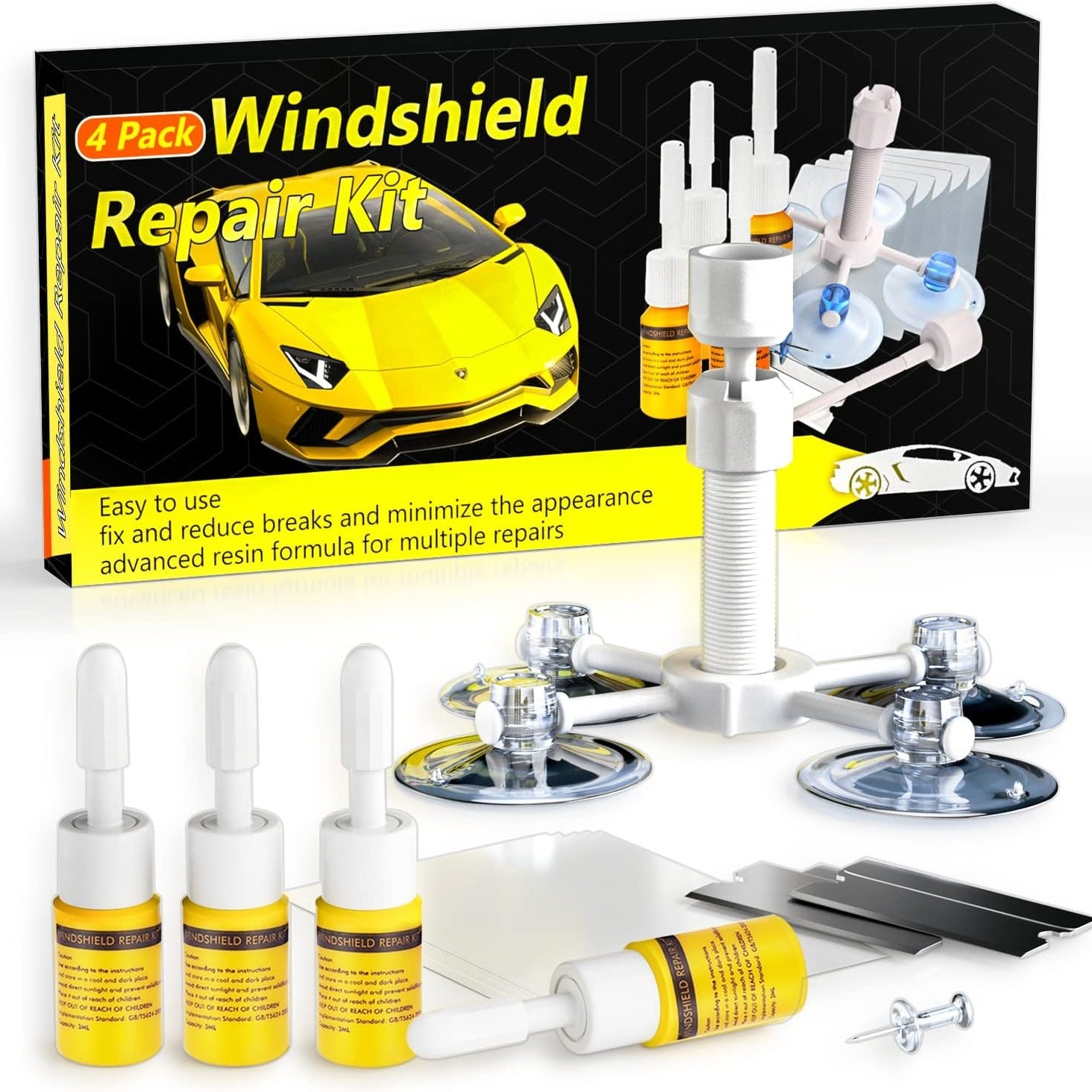 

Windshield Repair Kit Glass Repair Fluid Cracks Gone Glass Repair Kit 4 Pcs Windshield Crack Repair Kit - Quick And Easy Durable Glass Repair Kit For Chips And Cracks