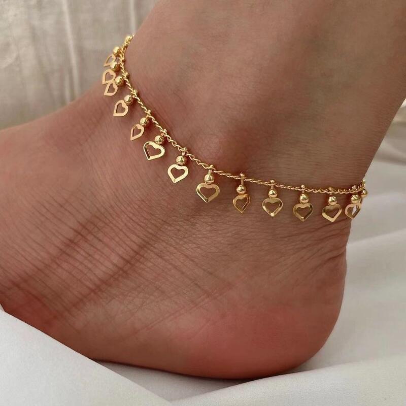 

1pc Classic Fashion Heart Hollow Tassel Elegant Exquisite Stainless Steel Golden Footlink Woman Gift Prom Party Daily