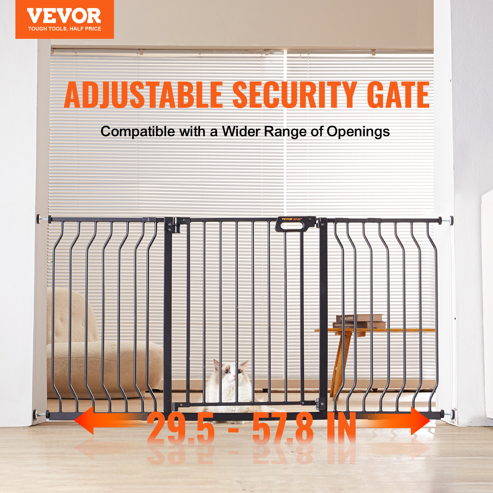 

Vevor Baby Gate, "-57.8" Extra Wide, 30" High, Dog Gate For Stairs And House, Walk Thru Auto Close Gate Pet With Pressure Mount Kit And Wall Mount Kit, Black