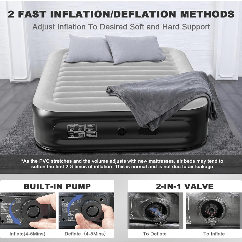 

With Built In Pump,18'' Durable Air Bed For Camping,home&guests,fast&easy Inflation/deflation Airbed,double Blow Up Bed, Gray/black Airbed,double Blow Up Bed, (black)