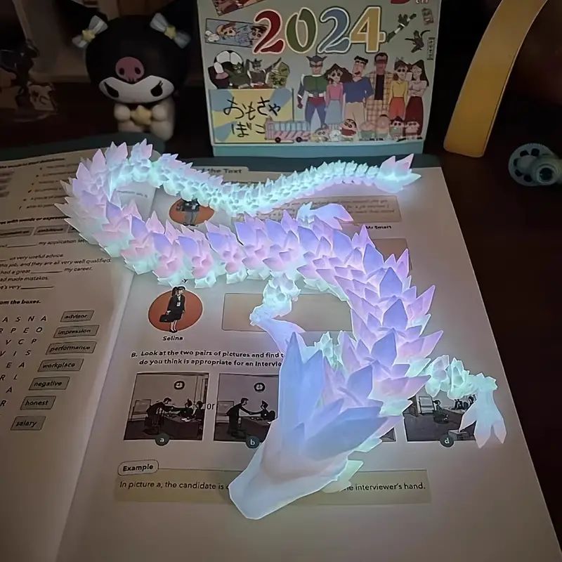 

Glow-in-the-dark Rainbow Crystal Dragon Figurine - 3d Printed, Daytime White Dragon For Home & Office Decor, Artistic Craftsmanship Dragon Decor Dragon Decorations