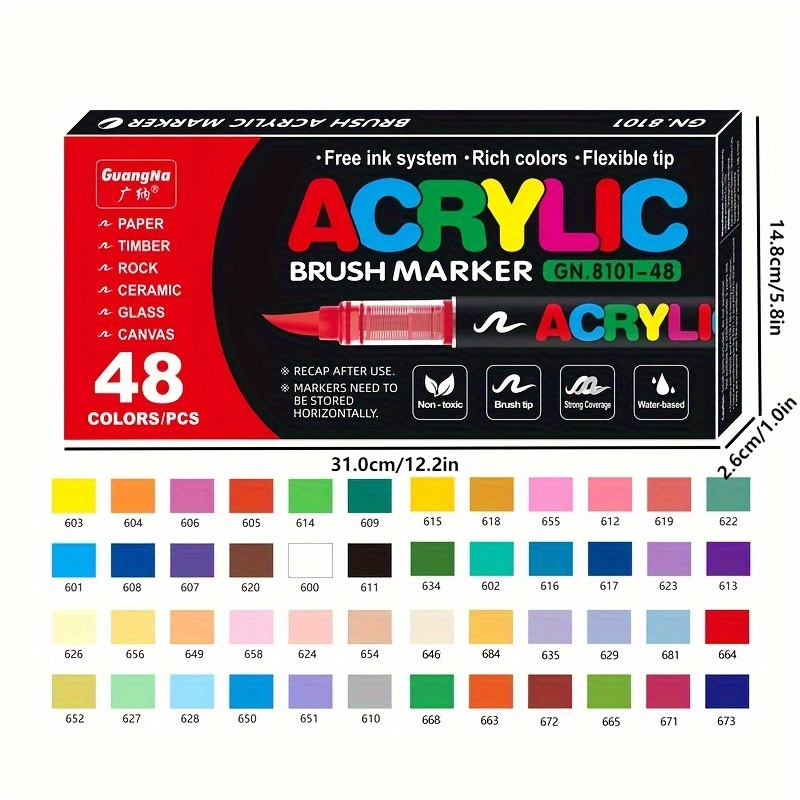 

48pcs Vibrant Acrylic Paint Pens - Soft, Flexible Brush Tip For Precise Control, Versatile For Canvas, Rock, Wood, Stone, Glass, Ceramic, Fabric Painting Christmas Gift