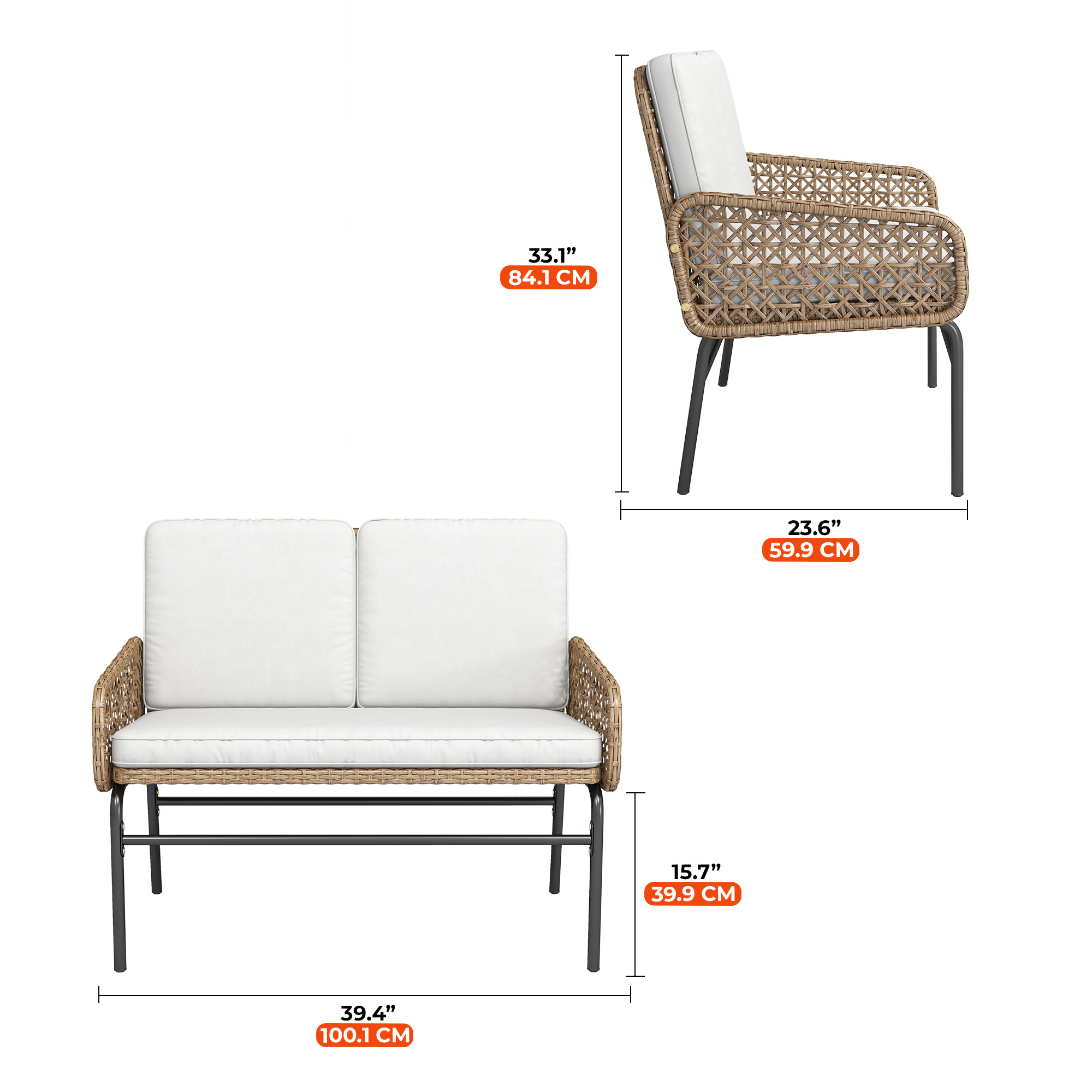 Outdoor Loveseat All Weather Rattan Wicker Patio Double Seater Sofa ...